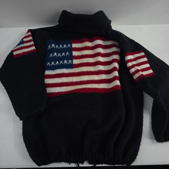 Ruminahui Men’s Wool Full Zip Sweater Jacket USA Flag Black Red Ecuador‎ L/XL - Picture 2 of 7
